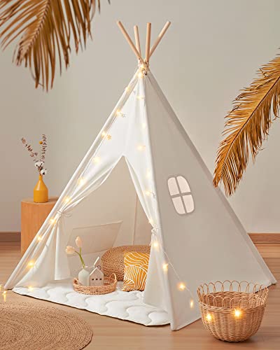 Tiny Land Tipi Infantil Tipi Tienda Tipi Indio para Niños con colchoneta Acolchada & Luces & Estuche de Transporte- Tienda Campaña Portátil Tienda Casa de Juegos para Interiores para Niños Niñas