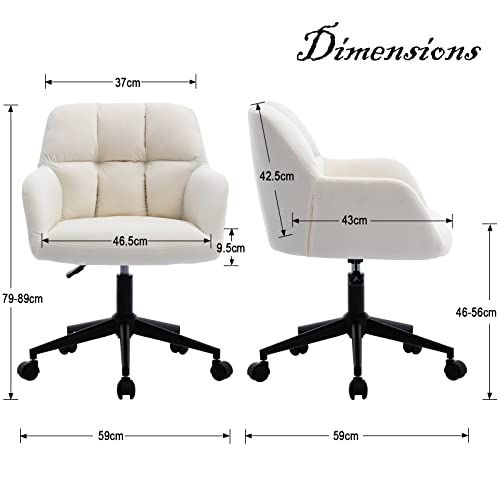 chairus Silla de Escritorio de Terciopelo Butacas Sillón Oficina Giratoria de 360° Dormitorio Silla de Trabajo Tapizado con Altura Ajustable (Blanco (Ruedas))