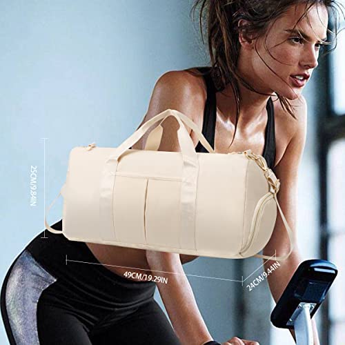 LEASOUL Bolsa de Viaje de Fin de Semana para Hombre y Mujer de Oxford, Bolsa de Deporte para Gimnasio Impermeable y Resistente de Gran Capacidad Ligera Plegable (Blanco04)