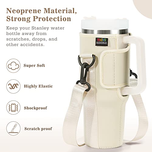 Nuovoware Bolsa de Botella de Agua Portátil para Stanley Quencher H2.0 40OZ, Funda de Botella de Transporte de Neopreno con Correa de Hombro para Viaje Senderismo, Protector de Botella, Cuarzo Rosa