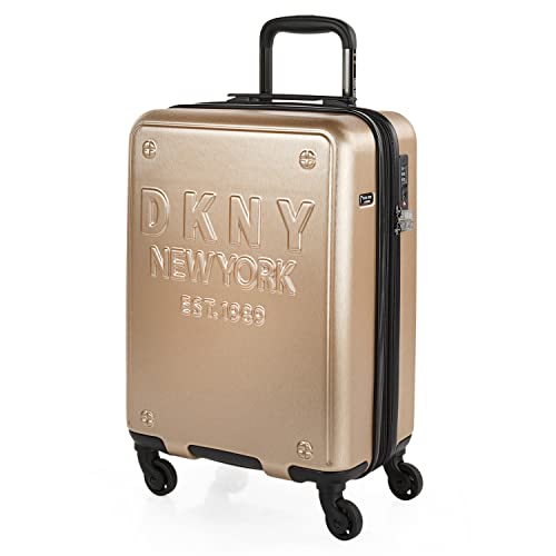 DKNY - Maletas de Viaje - Maleta Cabina 55x40x20 - Maletas Viaje Cabina 4 Ruedas. Maleta de Cabina Ligera y Resistente. Maletas Cabina con Candado Combinacion DK90450, Metallic Champagne