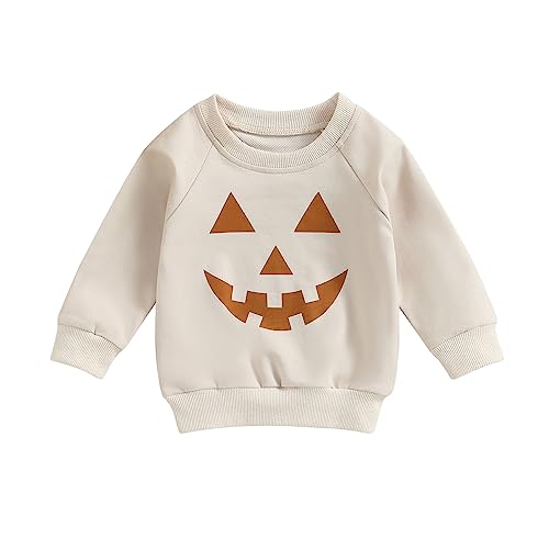 Newborn Unisex Baby Girl Boy Halloween Outfit Halloween Town University Unisex Baby Girl Boy Halloween Sweatshirt Crewneck Pullover Tops Oversized Halloween Clothes (Light Khaki , 2-3 Years )