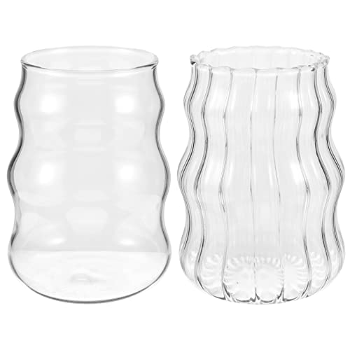 Vaso de vidrio de 2 piezas con acanaladuras para beber, vasos para café, martini, taza para leche, taza para desayuno, copa de vino para jugo, cerveza, champán, cóctel, vaso para jugo para el hogar