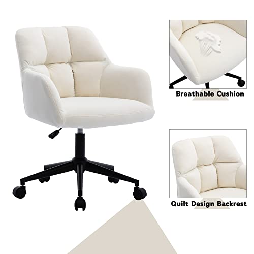 chairus Silla de Escritorio de Terciopelo Butacas Sillón Oficina Giratoria de 360° Dormitorio Silla de Trabajo Tapizado con Altura Ajustable (Blanco (Ruedas))