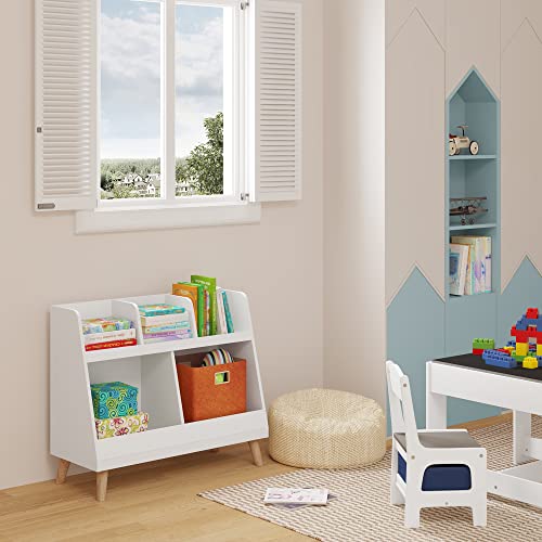 Lestarain Libreria Infantil para Niños, Estanteria Infantil para Juguetes con 5 Zonas, Mueble Infantil para Libros y Juguetes, para Habitación Infantil y Guardería, 82x35x70 cm, Blanco