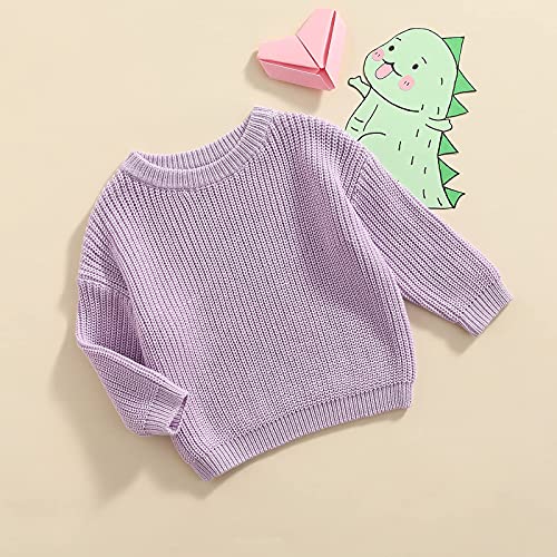 KILUS Newborn Infant Boys Girls Knitted Oversized Sweater 3 6 9 Months Long Sleeve Solid Color Crewneck Pullover Top Sweatshirt Fall Clothes (A Purple,2-3T)