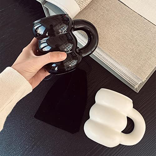 joyxiwa Ceramic Coffee Mug, Creative Cute Fat Handle Cup for Office and Home,Microwave Safe,For Coffee and Interior Design Lovers - Nordic Mug 450ml/15.2oz for Latte Tea Milk(black