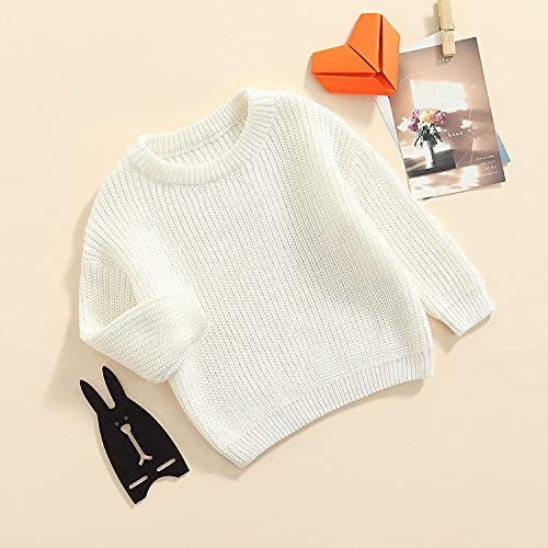 BemeUSWT Toddler Baby Girl Boy Sweater Oversized Baby Sweater Knit Solid Color Crewneck Long Sleeve Pullover Sweatshirt Knitwear Warm Top Autumn Clothes (White,6-9 Months)