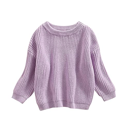 KILUS Newborn Infant Boys Girls Knitted Oversized Sweater 3 6 9 Months Long Sleeve Solid Color Crewneck Pullover Top Sweatshirt Fall Clothes (A Purple,2-3T)