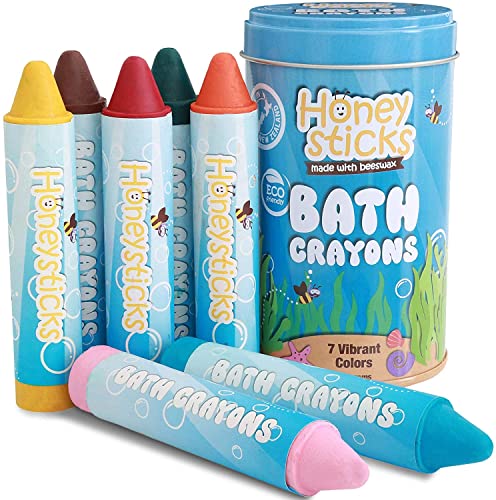 Honeystick Crayones para Niños y Bebés. Hechos a Mano con Cera de Abeja No Tóxica para la Bañera. Sin Fragancia, Juguetes de Baño No Irritantes. Color Brillante y Fácil de Mantener. Lavable. Set de 7