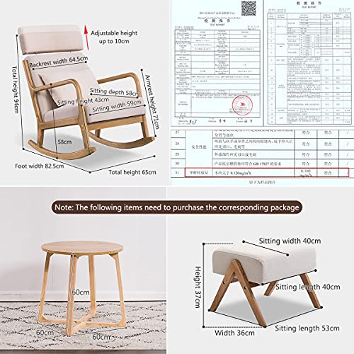 Beige Rocking Chair - Nursing Rocker, Bedroom Lounge Chairs, Reclining Relax Armchairs, Wooden Outdoor Rocking Chair for Reading and Patio