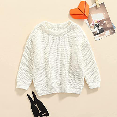 BemeUSWT Toddler Baby Girl Boy Sweater Oversized Baby Sweater Knit Solid Color Crewneck Long Sleeve Pullover Sweatshirt Knitwear Warm Top Autumn Clothes (White,6-9 Months)