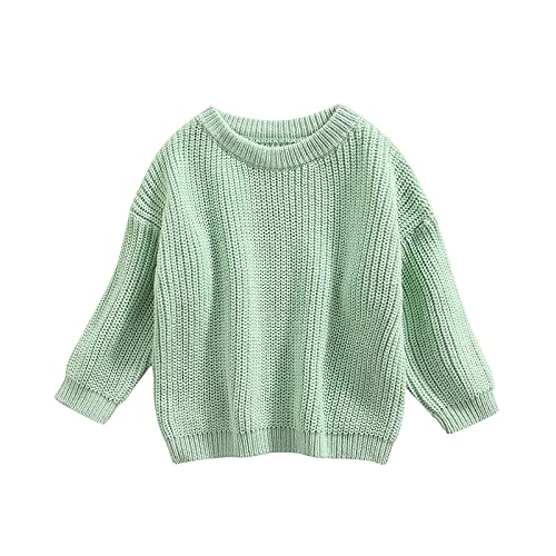 KILUS Newborn Infant Boys Girls Knitted Oversized Sweater 3 6 9 Months Long Sleeve Solid Color Crewneck Pullover Top Sweatshirt Fall Clothes (A Green,2-3T)