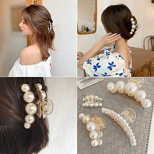 Agirlvct Pearl Hair Claw Clip, Hair Clips Strong Hold Hair