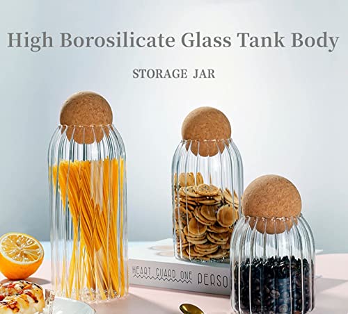 MEETOZ 3Pcs/Set Glass Food Storage Jars with Ball Cork Lid, Bamboo Glass Storage Containers with Good Sealing for Kitchen Pantry Serving Tea Coffee Sugar Flour Spices