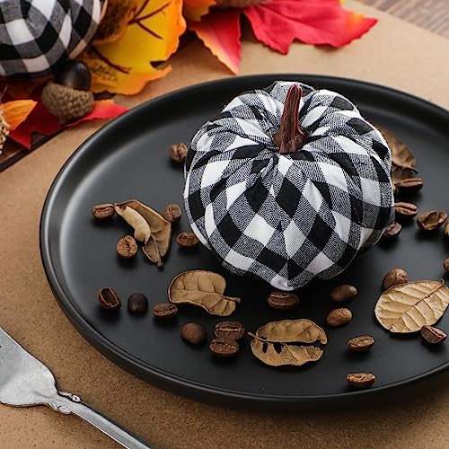 Benjia Decoraciones de otoño de Calabaza afuera, Grandes Mini Calabazas de Tela Escocesa En Blanco Y Negro Decoraciones de otoño de Calabaza Ornamental Decoraciones de otoño Halloween 12 Piezas