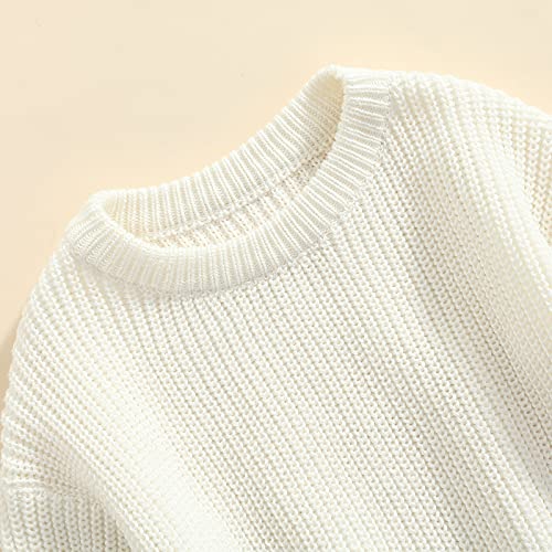 Baby Oversized Knitted Jumper Girls Boys Winter Ribbed Knit Sweater Chunky Pullover Long Sleeve Knitwear Top Soft Unisex Toddler Baby Clothes Autumn Outwear (A 01- White, 2-3 Years)