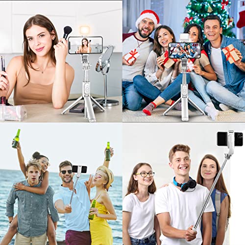 Palo Selfie Trípode con Luz de Relleno -Blanco, Tupwoon Selfie Stick Extensible 104cm con Desmontable Mando y Trípode Movil Compatible con iPhone, Android, Gopro.