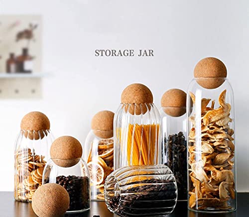 MEETOZ 3Pcs/Set Glass Food Storage Jars with Ball Cork Lid, Bamboo Glass Storage Containers with Good Sealing for Kitchen Pantry Serving Tea Coffee Sugar Flour Spices