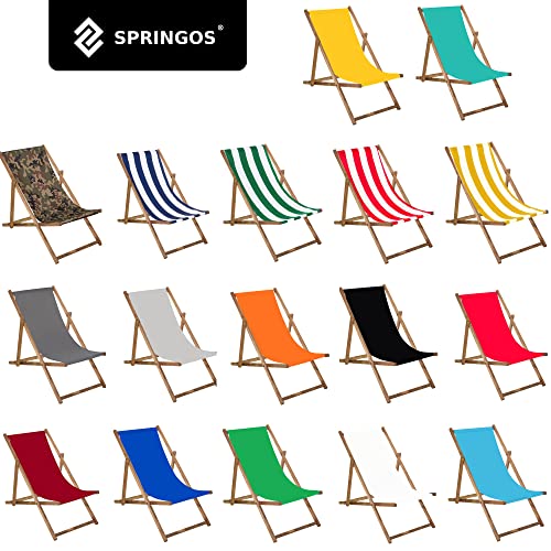 SPRINGOS Tumbona de jardín Plegable de Madera impregnada Silla de Playa Haya Tumbona Plegable de Madera de 3 Posiciones con Tela