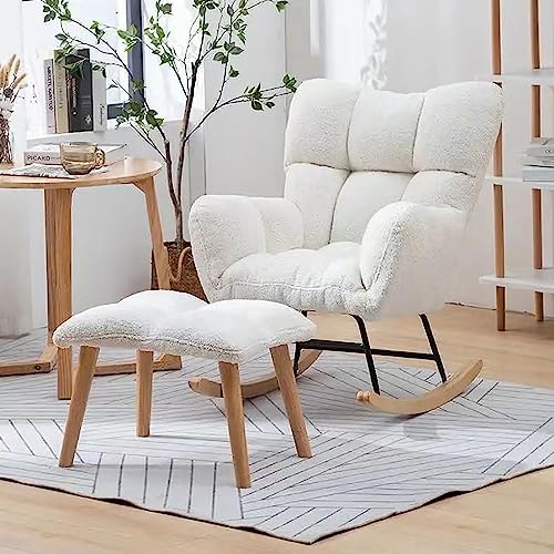 Silla Mecedora Moderna Sillón Reclinable Sillón Relajante Asiento Acolchado Relajante, con Reposapiés, para Sala De Estar Dormitorio Oficina Guardería Ocio Silla Relajante con Reposapiés Bla