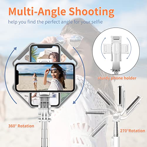 Palo Selfie Trípode con Luz de Relleno -Blanco, Tupwoon Selfie Stick Extensible 104cm con Desmontable Mando y Trípode Movil Compatible con iPhone, Android, Gopro.