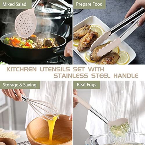 Umite Chef - Juego de utensilios de cocina, 15 piezas de silicona, resistente al calor, antiadherente, sin BPA, mango de acero inoxidable, espátulas, pinzas, batidor y utensilios de cocina