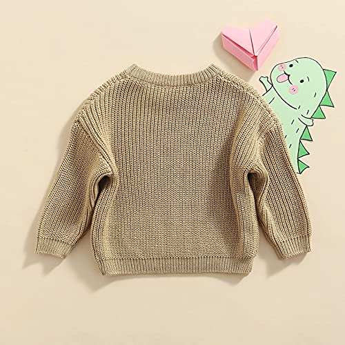 KILUS Newborn Infant Boys Girls Knitted Oversized Sweater 3 6 9 Months Long Sleeve Solid Color Crewneck Pullover Top Sweatshirt Fall Clothes (A Light Khaki,2-3T)