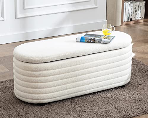 Wahson Banco Almacenaje Moderno de Lana Sintética, Banco Extremo de Cama Otomano Elegante Banco de Salón Capacidad de 120L para Dormitorio/Entrada,Blanco