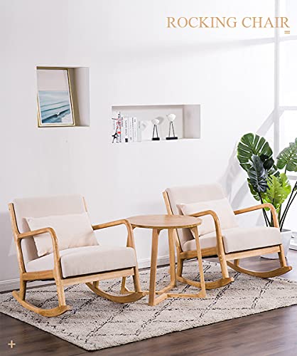 Beige Rocking Chair - Nursing Rocker, Bedroom Lounge Chairs, Reclining Relax Armchairs, Wooden Outdoor Rocking Chair for Reading and Patio