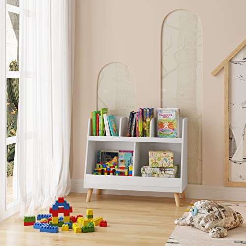 Lestarain Libreria Infantil para Niños, Estanteria Infantil para Juguetes con 5 Zonas, Mueble Infantil para Libros y Juguetes, para Habitación Infantil y Guardería, 82x35x70 cm, Blanco