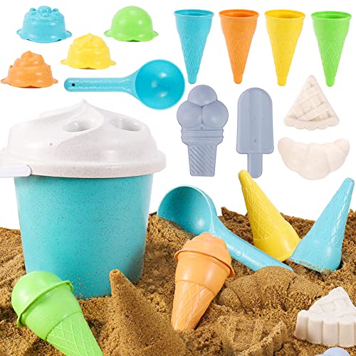 kimonca Set Juguetes Playa Helados, Conjunto Juguetes Playa, Juguetes Arena con Cubo, Moldes para Arenero Regalos de Verano para Niños Niñas 3+ Años