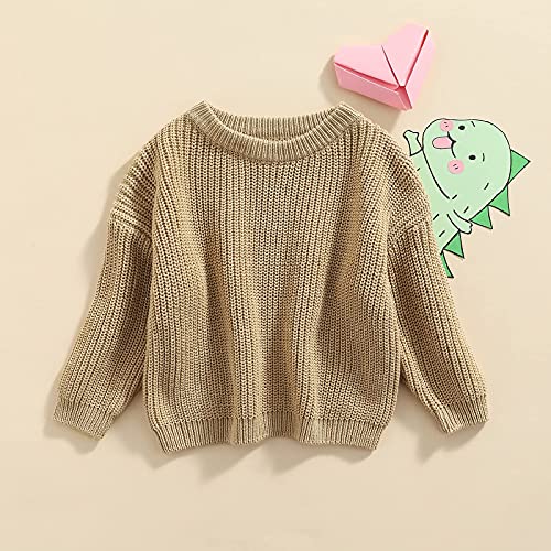 KILUS Newborn Infant Boys Girls Knitted Oversized Sweater 3 6 9 Months Long Sleeve Solid Color Crewneck Pullover Top Sweatshirt Fall Clothes (A Light Khaki,2-3T)