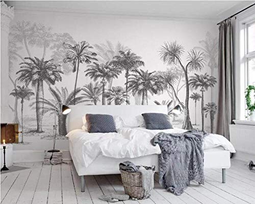 ZCLCHQ Papel Pintado Fotográfico Blanco y negro y palmera Tipo Fleece no-trenzado Salón Dormitorio Despacho Pasillo Decoración murales decoración de paredes moderna Tamaño:W350CMxH256CM