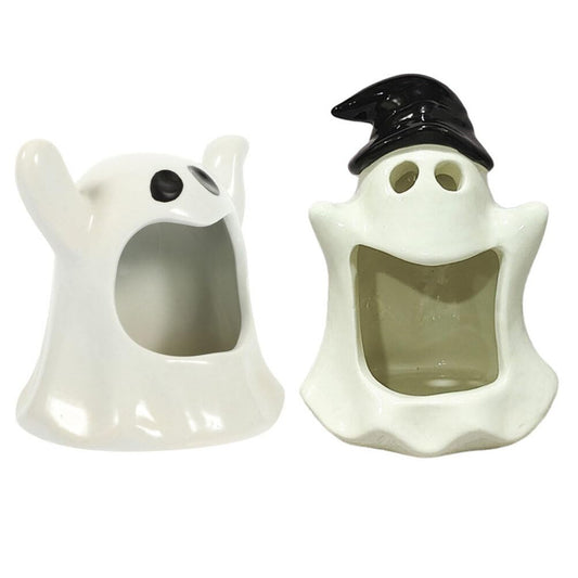 ABOOFAN 2 Uds. De Portavelas Fantasma De Cerámica Mini Estatuas De Fantasmas De Porcelana Portavelas Cónico De Halloween Soporte De Candelita con Forma De Fantasma Centros De Mesa para