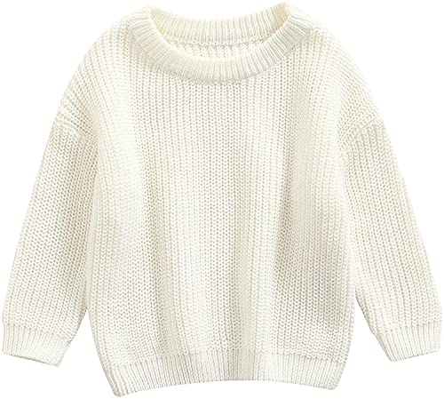 Suéter de BemeUSWT para bebé, niña y niño, suéter de gran tamaño para bebé, suéter de punto de color sólido, cuello redondo, manga larga, sudadera de punto, prenda superior cálida, ropa de otoño (blanco, 6 a 9 meses)