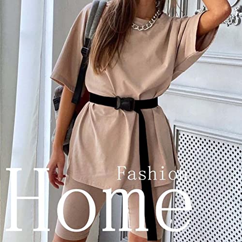 FFNR 2 Piece Summer Oversized Casual Suit for Women, Lounge Outfit Wear Sets Outfits Summer Sexy Cute for Women, Cotton Linen Loose 3/4 Sleeve Oversized Top and Cropped Pants Set (Medium,Khaki)