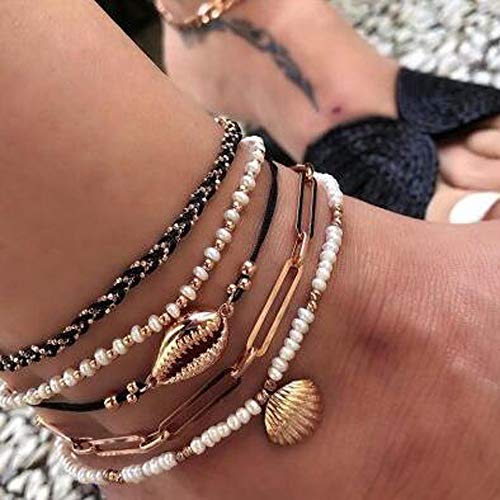 Anglacesmade Bohemia Shell Charm Pendant Anklet Set 5Pcs