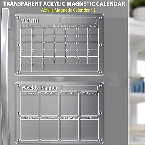 Calendario magnético transparente, calendario acrílico para nevera, tablero de calendario de borrado en seco transparente para nevera, calendario reutilizable para la lista de tareas del refrigerador