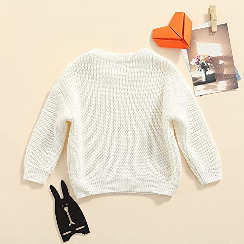 BemeUSWT Toddler Baby Girl Boy Sweater Oversized Baby Sweater Knit Solid Color Crewneck Long Sleeve Pullover Sweatshirt Knitwear Warm Top Autumn Clothes (White,6-9 Months)