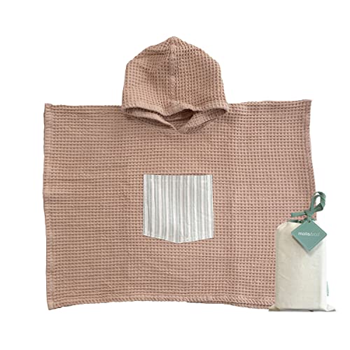 molis&amp;co. Poncho de Baño para Niños de 3-4 años. Rayas. Toalla con capucha para playa. Bata de baño para niño Ligera y Compacta. (Oeko-Tex 100).