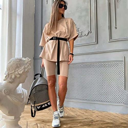 FFNR 2 Piece Summer Oversized Casual Suit for Women, Lounge Outfit Wear Sets Outfits Summer Sexy Cute for Women, Cotton Linen Loose 3/4 Sleeve Oversized Top and Cropped Pants Set (Medium,Khaki)