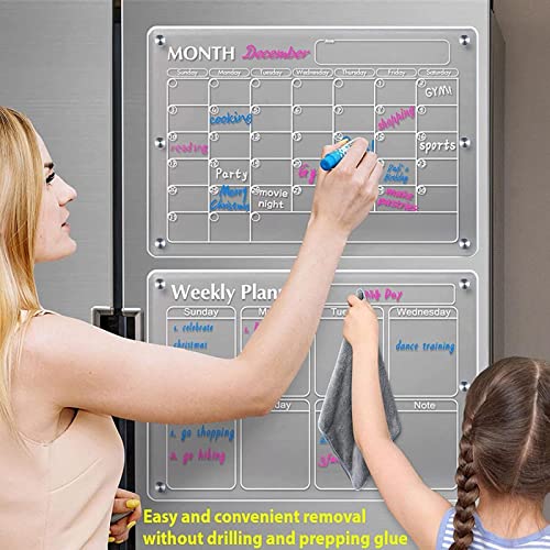 Calendario magnético transparente, calendario acrílico para nevera, tablero de calendario de borrado en seco transparente para nevera, calendario reutilizable para la lista de tareas del refrigerador