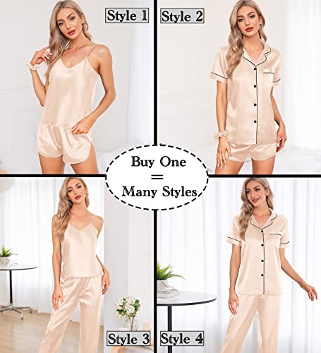 SWOMOG Womens 7pcs Silk Satin Pyjamas Sets