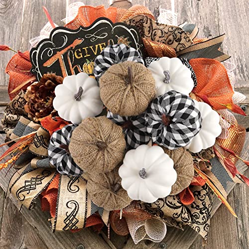 Benjia Decoraciones de otoño de Calabaza afuera, Grandes Mini Calabazas de Tela Escocesa En Blanco Y Negro Decoraciones de otoño de Calabaza Ornamental Decoraciones de otoño Halloween 12 Piezas