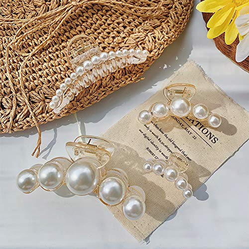 Agirlvct Pearl Hair Claw Clip, Hair Clips Strong Hold Hair