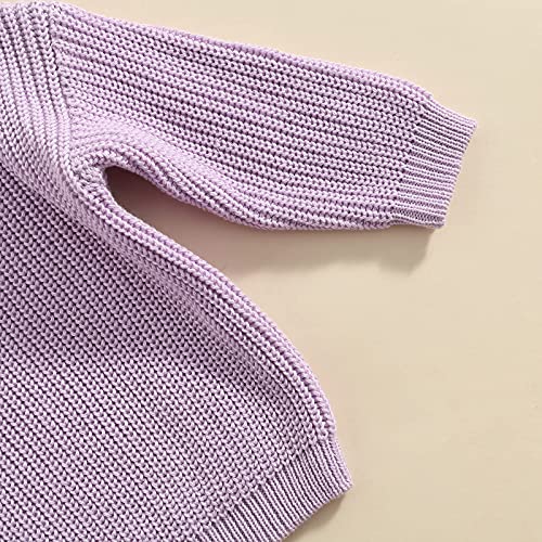 KILUS Newborn Infant Boys Girls Knitted Oversized Sweater 3 6 9 Months Long  Sleeve Solid Color Crewneck Pullover Top Sweatshirt Fall Clothes (A Purple,2 -3T)