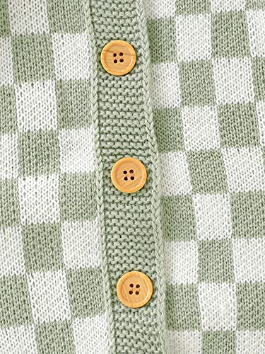 FeMereina Newborn Baby Sweater Romper Knitted Long Sleeve Checkerboard Plaid Print Jumpsuit Infant Cotton Knit Outfits Winter Clothes (Light Green, 18-24 Months)