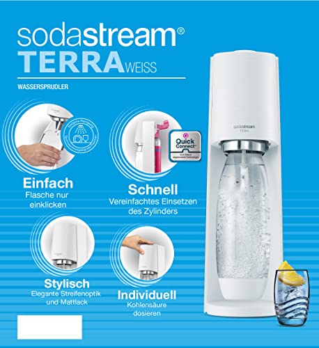 SodaStream Terra 1012813490 Water Carbonator with CO2 Cylinder, 2 x 1 L Dishwasher-Safe Plastic Bottle and 1 x 0.5 L Dishwasher-Safe Plastic Bottle, Height 44 cm, White - #EVIMomStuff#