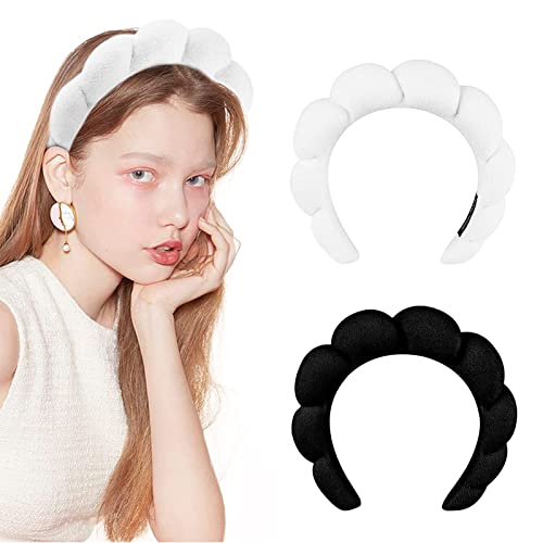 Spa Headband for Women, 2Pcs Spa Headband for Washing Face, Sponge Spa Headbands for Skincare,Yoga,Face Washing, Makeup Removal,Shower and Facial Mask (B+W) - #EVIMomStuff#